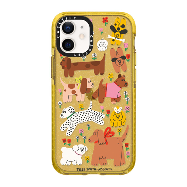 Tess Smith-Roberts x CASETiFY iPhone 12 mini ケース Yellow (Glitter) インパクトケース Dogs in the meadow