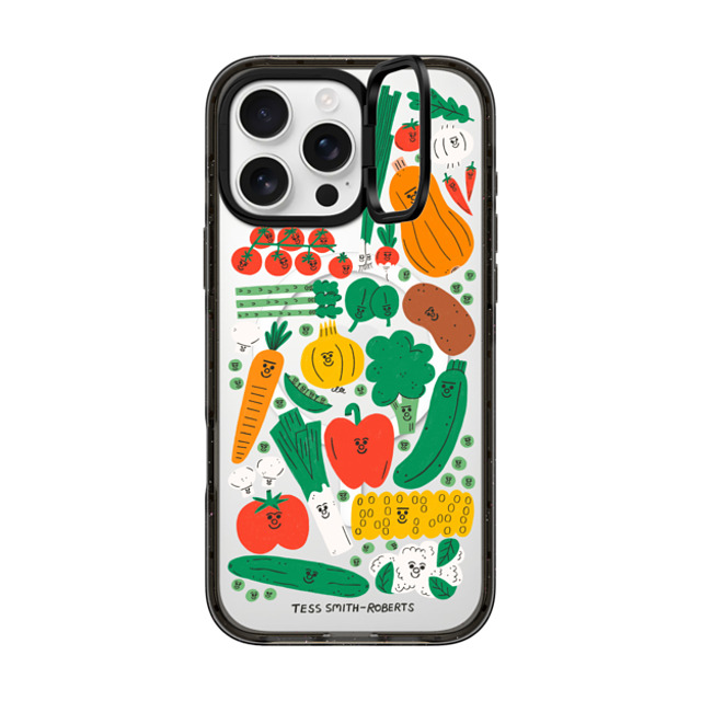 Tess Smith-Roberts x CASETiFY iPhone 16 Pro Max ケース ブラック インパクトリングスタンドケース MagSafe対応 Veggies