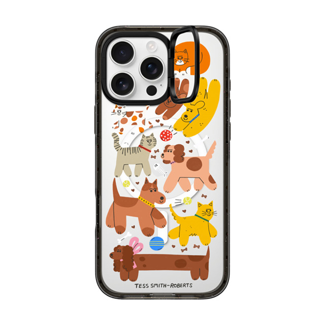 Tess Smith-Roberts x CASETiFY iPhone 16 Pro Max ケース ブラック インパクトリングスタンドケース MagSafe対応 Cats and Dogs