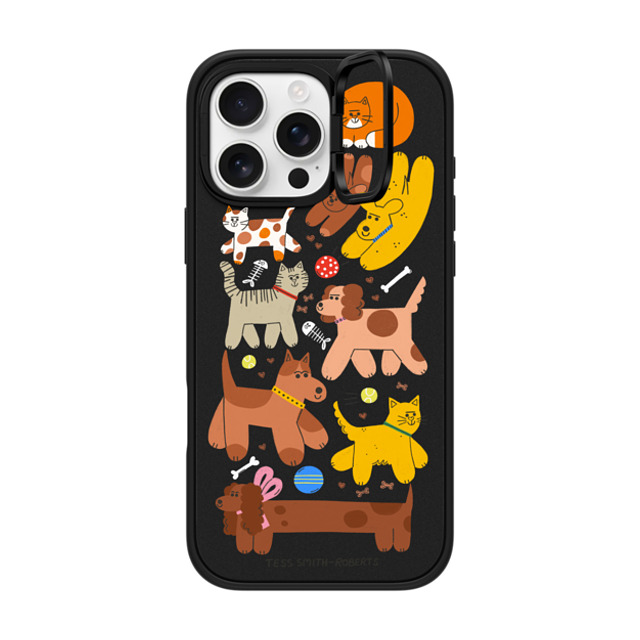 Tess Smith-Roberts x CASETiFY iPhone 16 Pro Max ケース マットブラック インパクトリングスタンドケース MagSafe対応 Cats and Dogs