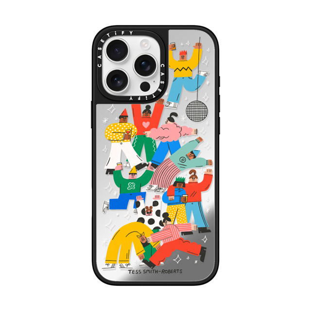 Tess Smith-Roberts x CASETiFY iPhone 16 Pro Max ケース Silver on Black ミラーケース MagSafe対応 Party People