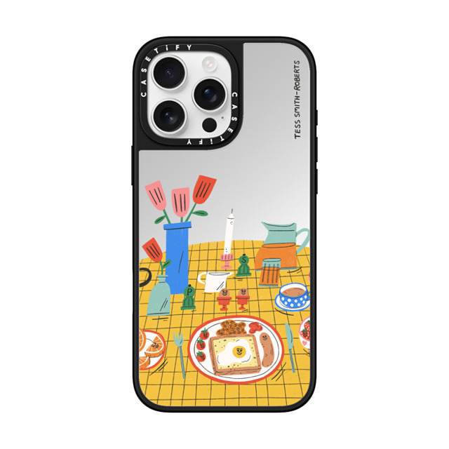 Tess Smith-Roberts x CASETiFY iPhone 16 Pro Max ケース Silver on Black ミラーケース MagSafe対応 Breakfast