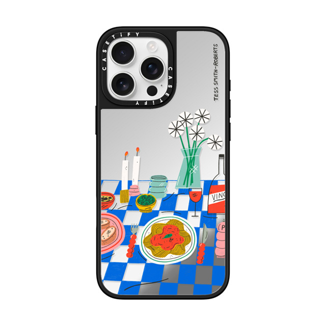 Tess Smith-Roberts x CASETiFY iPhone 16 Pro Max ケース Silver on Black ミラーケース MagSafe対応 Spaghetti