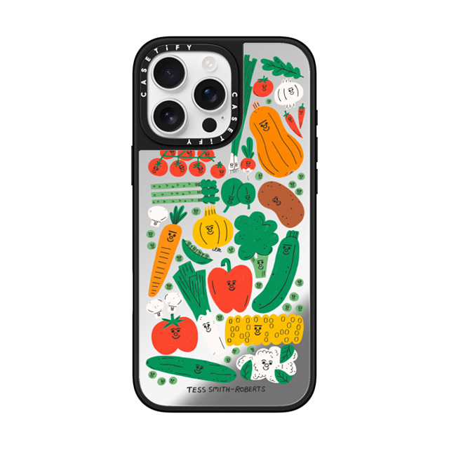 Tess Smith-Roberts x CASETiFY iPhone 16 Pro Max ケース Silver on Black ミラーケース MagSafe対応 Veggies