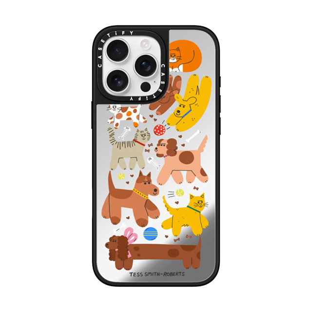 Tess Smith-Roberts x CASETiFY iPhone 16 Pro Max ケース Silver on Black ミラーケース MagSafe対応 Cats and Dogs