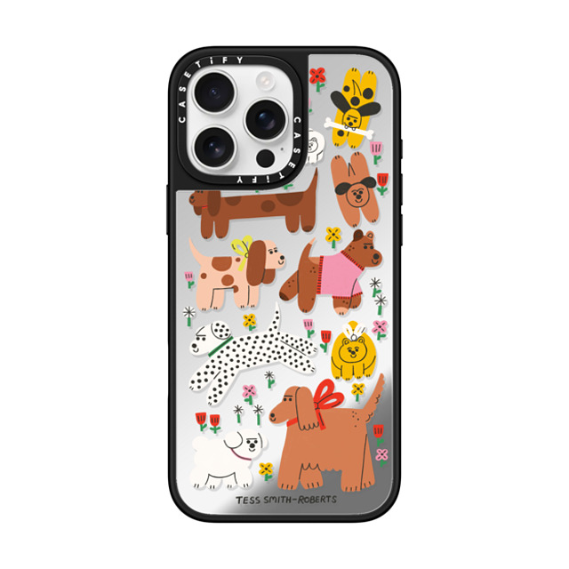 Tess Smith-Roberts x CASETiFY iPhone 16 Pro Max ケース Silver on Black ミラーケース MagSafe対応 Dogs in the meadow