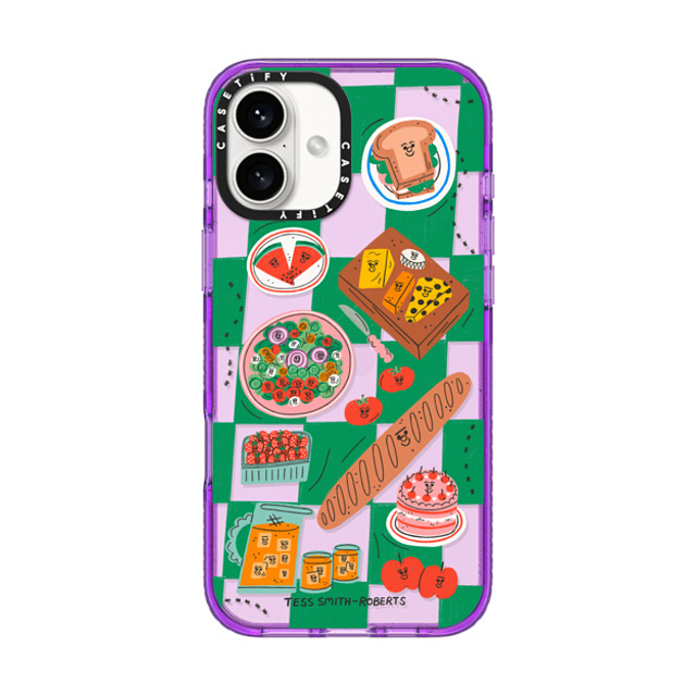 Tess Smith-Roberts x CASETiFY iPhone 16 Plus Case Checkered,Cartoon パープル インパクトケース Picnic Mother's Day Tess Smith-Roberts x CASETiFY iPhone 16 Plus Case Checkered,Cartoon パープル インパクトケース Picnic Mother's Day
