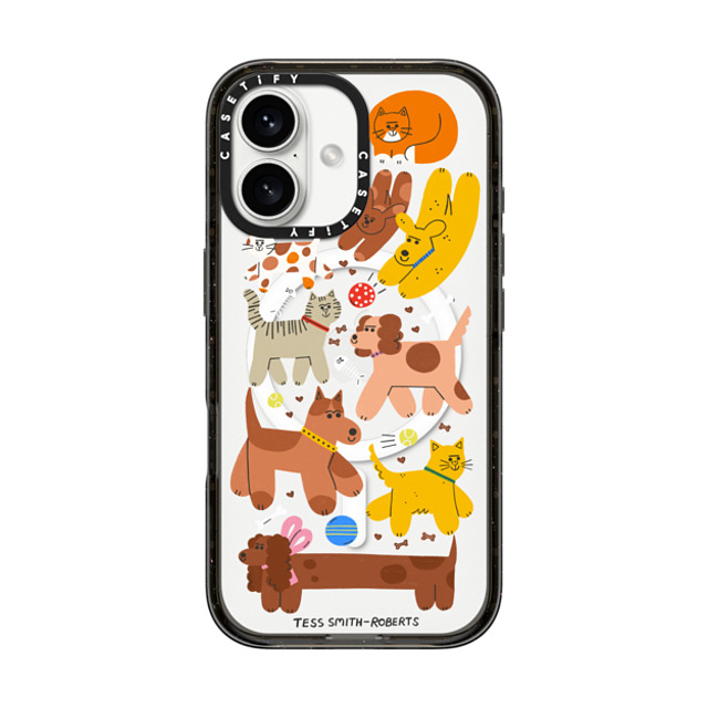 Tess Smith-Roberts x CASETiFY iPhone 16 ケース ブラック インパクトケース MagSafe対応 Cats and Dogs