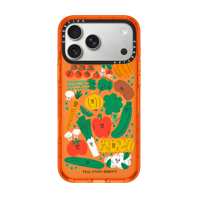 Tess Smith-Roberts x CASETiFY iPhone 17 Pro Max �P�[�X Cartoon,Pattern �I�����W �C���p�N�g�P�[�X MagSafe�Ή� Veggies
