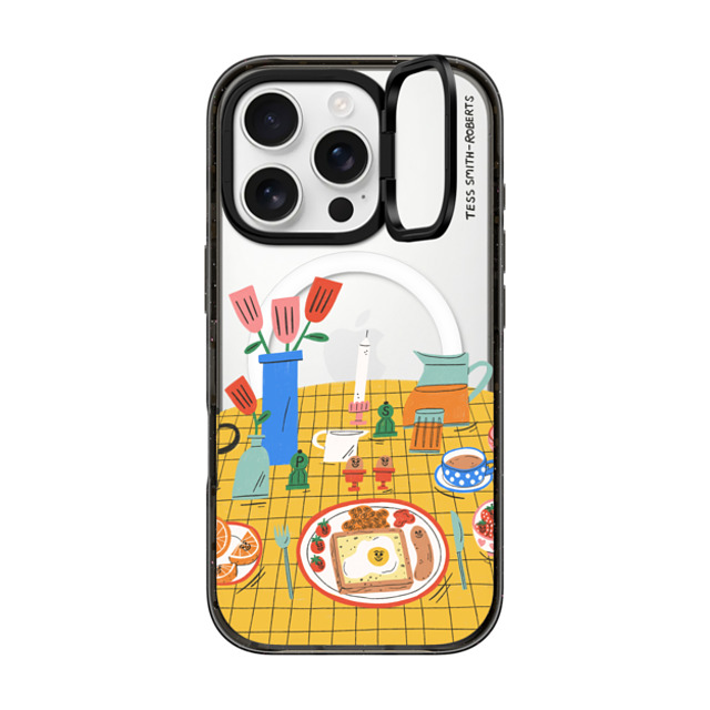 Tess Smith-Roberts x CASETiFY iPhone 16 Pro ケース ブラック インパクトリングスタンドケース MagSafe対応 Breakfast