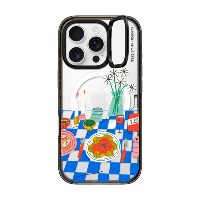 Tess Smith-Roberts x CASETiFY iPhone 16 Pro ケース ブラック インパクトリングスタンドケース MagSafe対応 Spaghetti