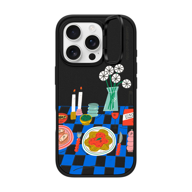 Tess Smith-Roberts x CASETiFY iPhone 16 Pro ケース マットブラック インパクトリングスタンドケース MagSafe対応 Spaghetti