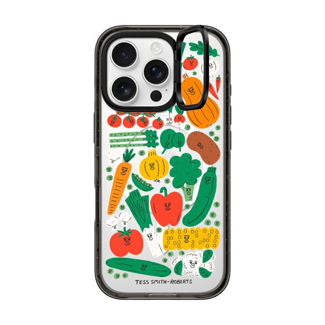 Tess Smith-Roberts x CASETiFY iPhone 16 Pro ケース ブラック インパクトリングスタンドケース MagSafe対応 Veggies