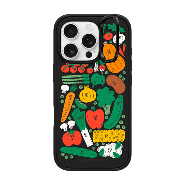 Tess Smith-Roberts x CASETiFY iPhone 16 Pro ケース マットブラック インパクトリングスタンドケース MagSafe対応 Veggies