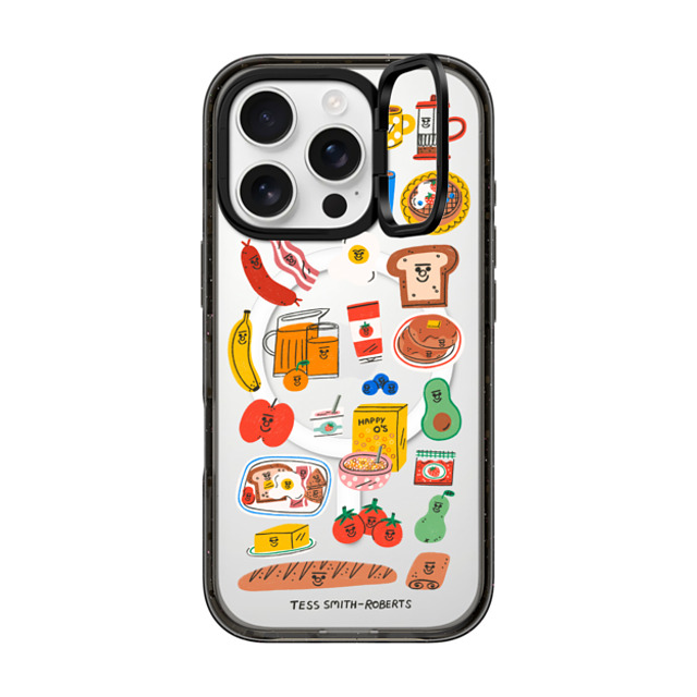 Tess Smith-Roberts x CASETiFY iPhone 16 Pro ケース ブラック インパクトリングスタンドケース MagSafe対応 Breakfast Bits