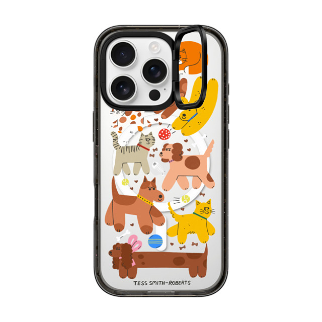 Tess Smith-Roberts x CASETiFY iPhone 16 Pro ケース ブラック インパクトリングスタンドケース MagSafe対応 Cats and Dogs