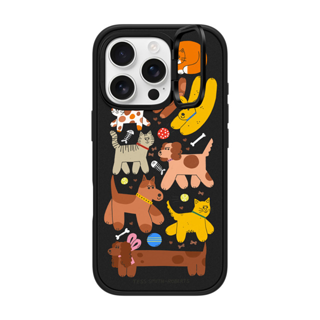 Tess Smith-Roberts x CASETiFY iPhone 16 Pro ケース マットブラック インパクトリングスタンドケース MagSafe対応 Cats and Dogs