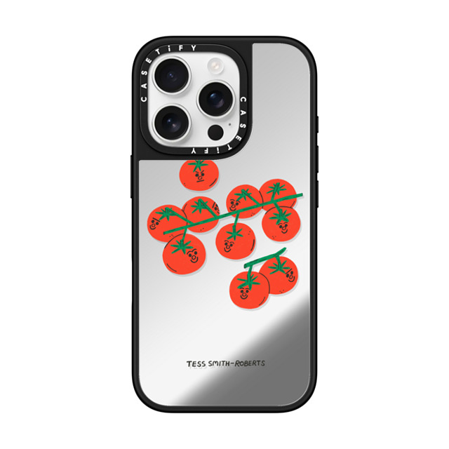 Tess Smith-Roberts x CASETiFY iPhone 16 Pro ケース Silver on Black ミラーケース MagSafe対応 Cherry Tomatoes