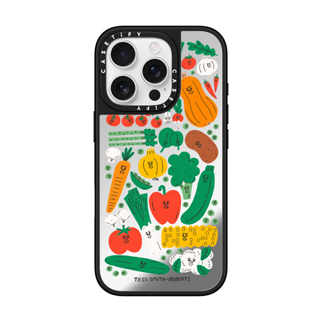 Tess Smith-Roberts x CASETiFY iPhone 16 Pro ケース Silver on Black ミラーケース MagSafe対応 Veggies