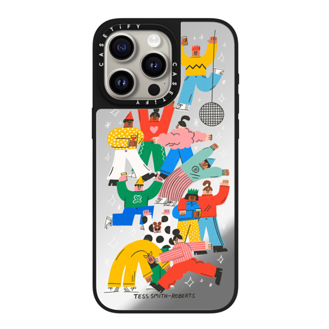 Tess Smith-Roberts x CASETiFY iPhone 15 Pro Max ケース Silver on Black ミラーケース MagSafe対応 Party People