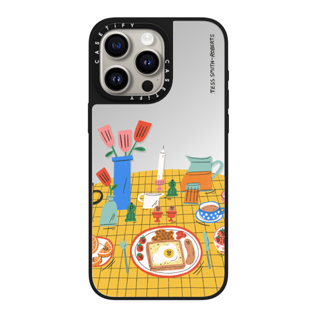 Tess Smith-Roberts x CASETiFY iPhone 15 Pro Max ケース Silver on Black ミラーケース MagSafe対応 Breakfast