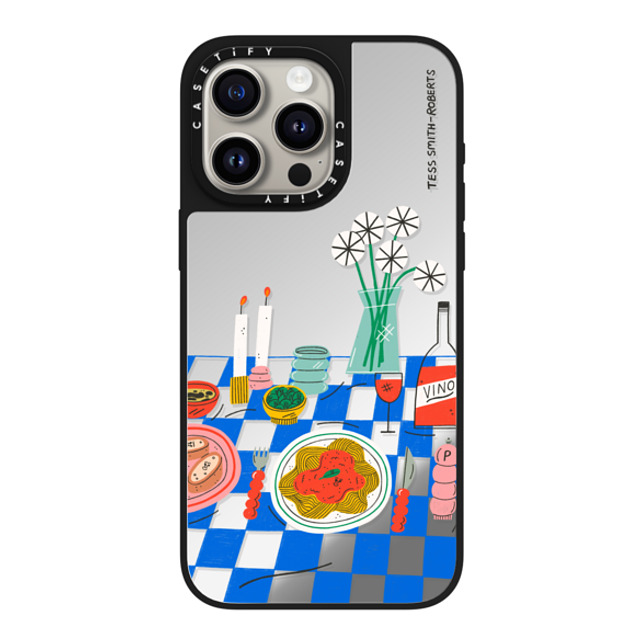 Tess Smith-Roberts x CASETiFY iPhone 15 Pro Max ケース Silver on Black ミラーケース MagSafe対応 Spaghetti