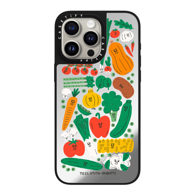 Tess Smith-Roberts x CASETiFY iPhone 15 Pro Max ケース Silver on Black ミラーケース MagSafe対応 Veggies