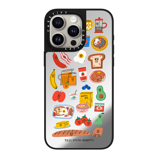 Tess Smith-Roberts x CASETiFY iPhone 15 Pro Max ケース Silver on Black ミラーケース MagSafe対応 Breakfast Bits