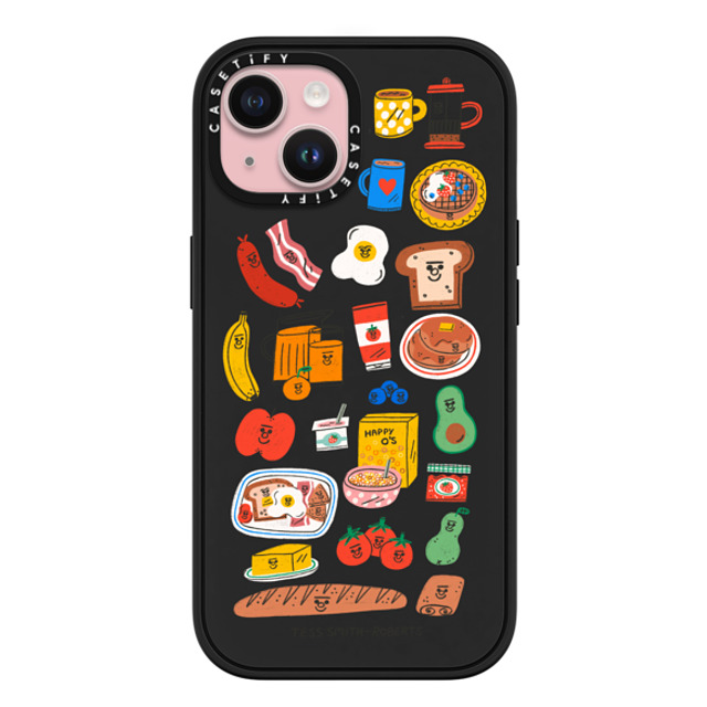 Tess Smith-Roberts x CASETiFY iPhone 15 ケース マットブラック インパクトケース MagSafe対応 Breakfast Bits