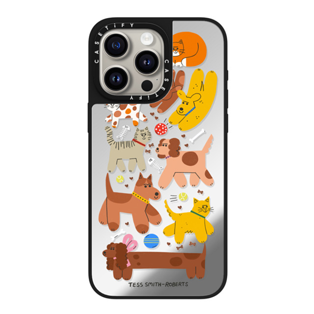 Tess Smith-Roberts x CASETiFY iPhone 15 Pro Max ケース Silver on Black ミラーケース MagSafe対応 Cats and Dogs