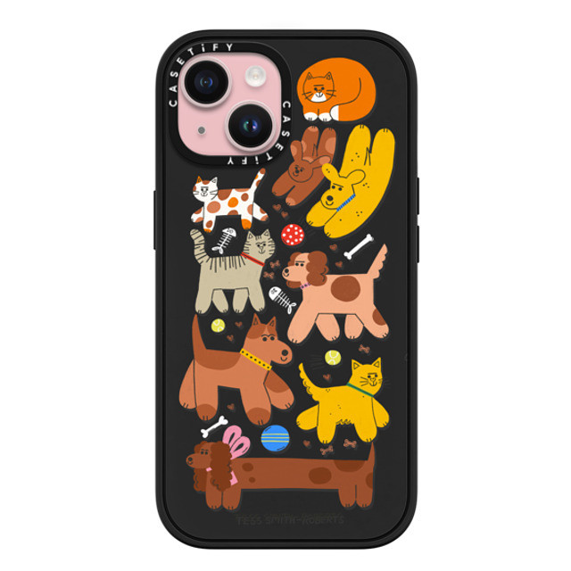 Tess Smith-Roberts x CASETiFY iPhone 15 ケース マットブラック インパクトケース MagSafe対応 Cats and Dogs