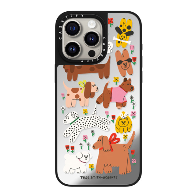 Tess Smith-Roberts x CASETiFY iPhone 15 Pro Max ケース Silver on Black ミラーケース MagSafe対応 Dogs in the meadow