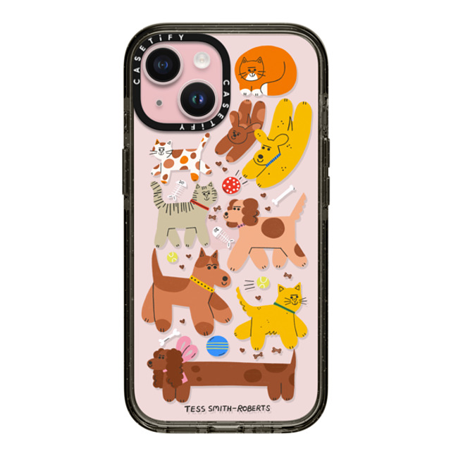 Tess Smith-Roberts x CASETiFY iPhone 15 ケース ブラック インパクトケース Cats and Dogs