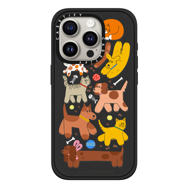 Tess Smith-Roberts x CASETiFY iPhone 15 Pro ケース マットブラック インパクトケース MagSafe対応 Cats and Dogs