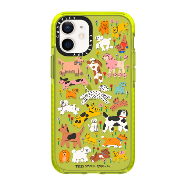 Tess Smith-Roberts x CASETiFY iPhone 12 mini ケース ネオン イエロー インパクトケース Dogs