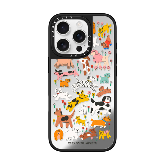 Tess Smith-Roberts x CASETiFY iPhone 16 Pro ケース Silver on Black ミラーケース MagSafe対応 Dogs