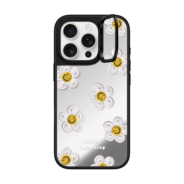 Katie's Collective x CASETiFY iPhone 16 Pro ケース Silver on Black ミラー リングスタンドケース MagSafe対応 Daisy by Katie-s Collective