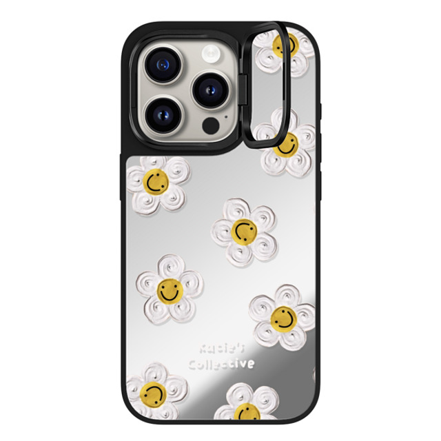 Katie's Collective x CASETiFY iPhone 15 Pro ケース Silver on Black ミラー リングスタンドケース MagSafe対応 Daisy by Katie-s Collective