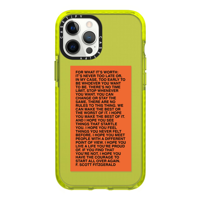 Quotes by Christie x CASETiFY iPhone 12 Pro Max ケース ネオン イエロー インパクトケース For What It's Worth Phone Case by Quotes by Christie