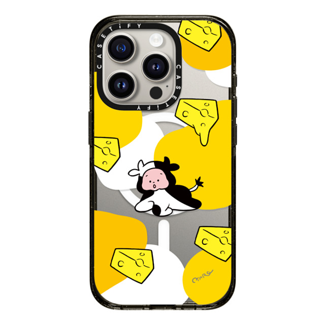 TARO OONO x CASETiFY iPhone 15 Pro Case Cartoon,Food ブラック インパクトケース MagSafe対応 Cow by TARO OONO Mother's Day TARO OONO x CASETiFY iPhone 15 Pro Case Cartoon,Food ブラック インパクトケース MagSafe対応 Cow by TARO OONO Mother's Day