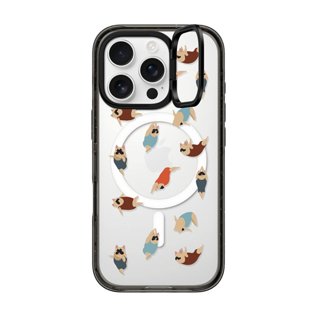 Huebucket x CASETiFY iPhone 16 Pro ケース ブラック インパクトリングスタンドケース MagSafe対応 Frenchie Swimmer