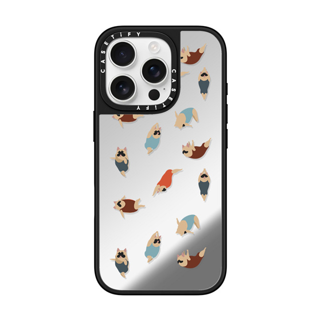 Huebucket x CASETiFY iPhone 16 Pro Case Silver on Black ミラーケース MagSafe対応 Frenchie Swimmer