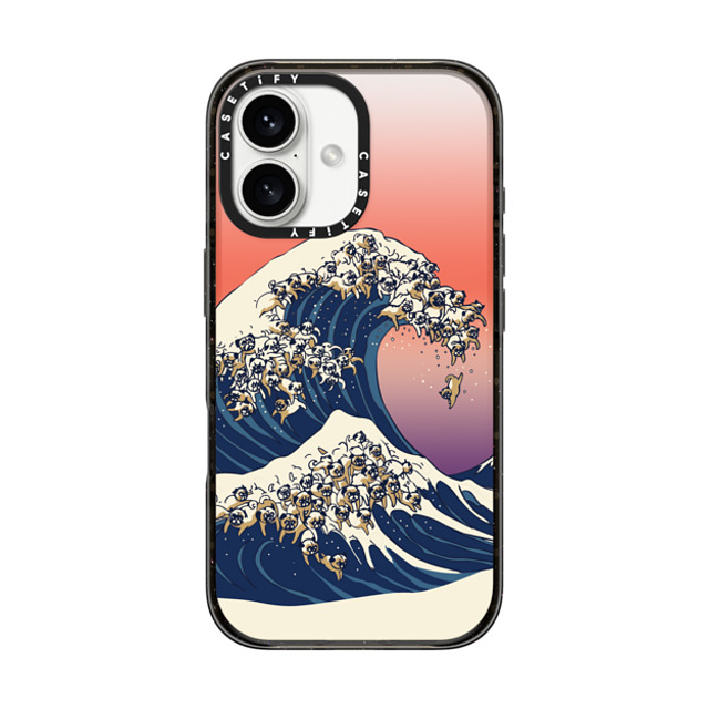 Huebucket x CASETiFY iPhone 16 Case Cartoon,Nature ブラック インパクトケース The Great Wave of Pug Mother's Day Huebucket x CASETiFY iPhone 16 Case Cartoon,Nature ブラック インパクトケース The Great Wave of Pug Mother's Day