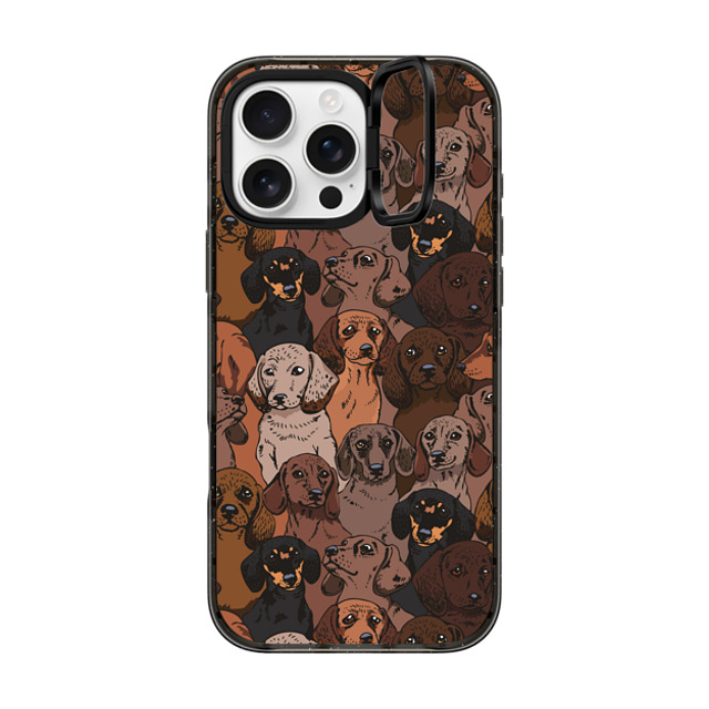 Huebucket x CASETiFY iPhone 16 Pro Max ケース ブラック インパクトリングスタンドケース MagSafe対応 Social Dachshunds