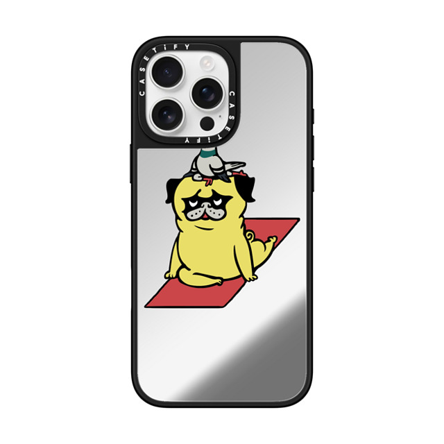 Huebucket x CASETiFY iPhone 16 Pro Max ケース Silver on Black ミラーケース MagSafe対応 Pigeon and Pug Yoga Back to School Huebucket x CASETiFY iPhone 16 Pro Max ケース Silver on Black ミラーケース MagSafe対応 Pigeon and Pug Yoga Back to School