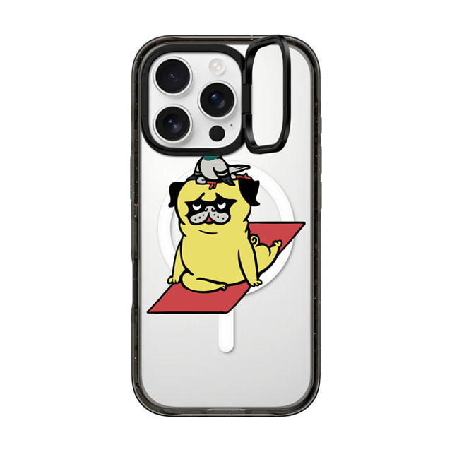 Huebucket x CASETiFY iPhone 16 Pro ケース ブラック インパクトリングスタンドケース MagSafe対応 Pigeon and Pug Yoga Back to School Huebucket x CASETiFY iPhone 16 Pro ケース ブラック インパクトリングスタンドケース MagSafe対応 Pigeon and Pug Yoga Back to School