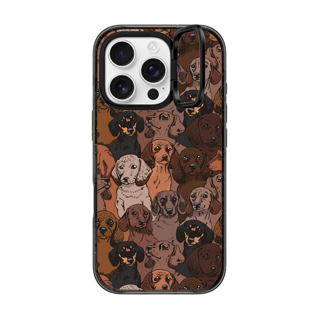 Huebucket x CASETiFY iPhone 16 Pro ケース ブラック インパクトリングスタンドケース MagSafe対応 Social Dachshunds