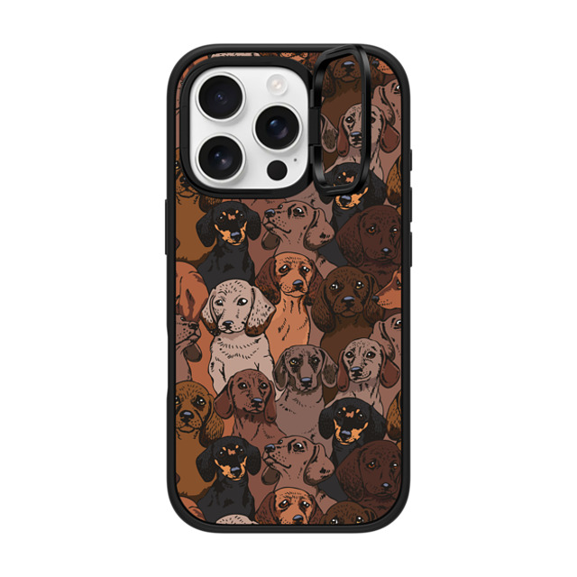 Huebucket x CASETiFY iPhone 16 Pro ケース マットブラック インパクトリングスタンドケース MagSafe対応 Social Dachshunds