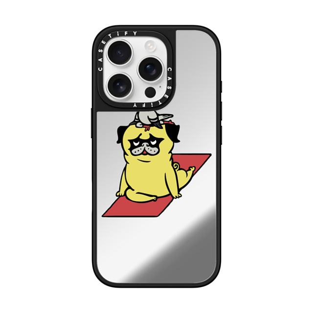 Huebucket x CASETiFY iPhone 16 Pro Case Silver on Black ミラーケース MagSafe対応 Pigeon and Pug Yoga Back to School Huebucket x CASETiFY iPhone 16 Pro Case Silver on Black ミラーケース MagSafe対応 Pigeon and Pug Yoga Back to School