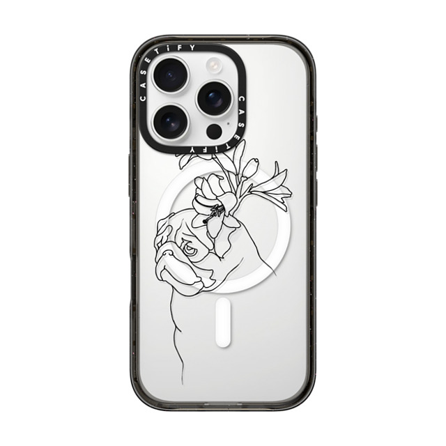 Huebucket x CASETiFY iPhone 16 Pro ケース ブラック インパクトケース MagSafe対応 Pug with Flower Father's Day Huebucket x CASETiFY iPhone 16 Pro ケース ブラック インパクトケース MagSafe対応 Pug with Flower Father's Day
